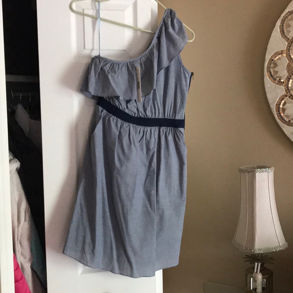 Chambray one shoulder dress